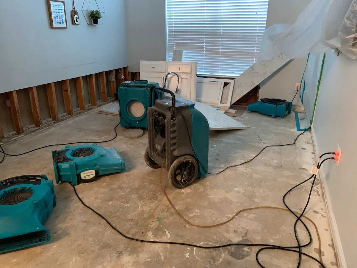 Dehumidifier in flood-cut room for Water Damage Restoration in Hiawatha